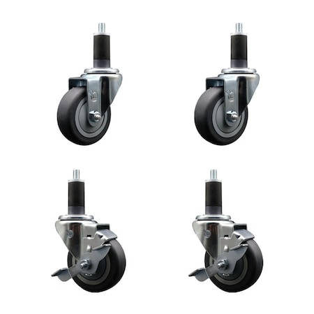 Service Caster 3.5'' Thermoplastic Rubber Wheel Swivel 1-1/4'' Expanding Stem Caster Set 2 Brakes, 4PK SCC-EX20S3514-TPRB-2-TLB-2-114